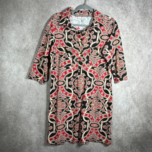 Jude Connally Shirt Dress Womens Large Black Red Floral Long Sleeves Button Up - Picture 1 of 8